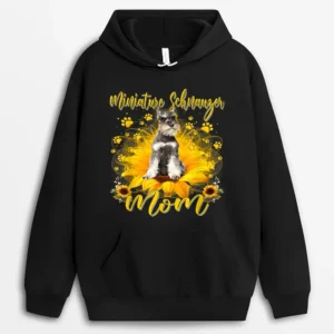 Sunflower Best Dog Mom Ever Funny Miniature Schnauzer Dog Hoodie - Black