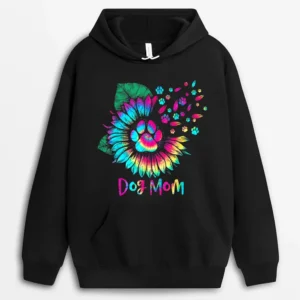 Sunflower Dog Mom Tie Dye Dog Lover Mother's Day Hoodie - Black